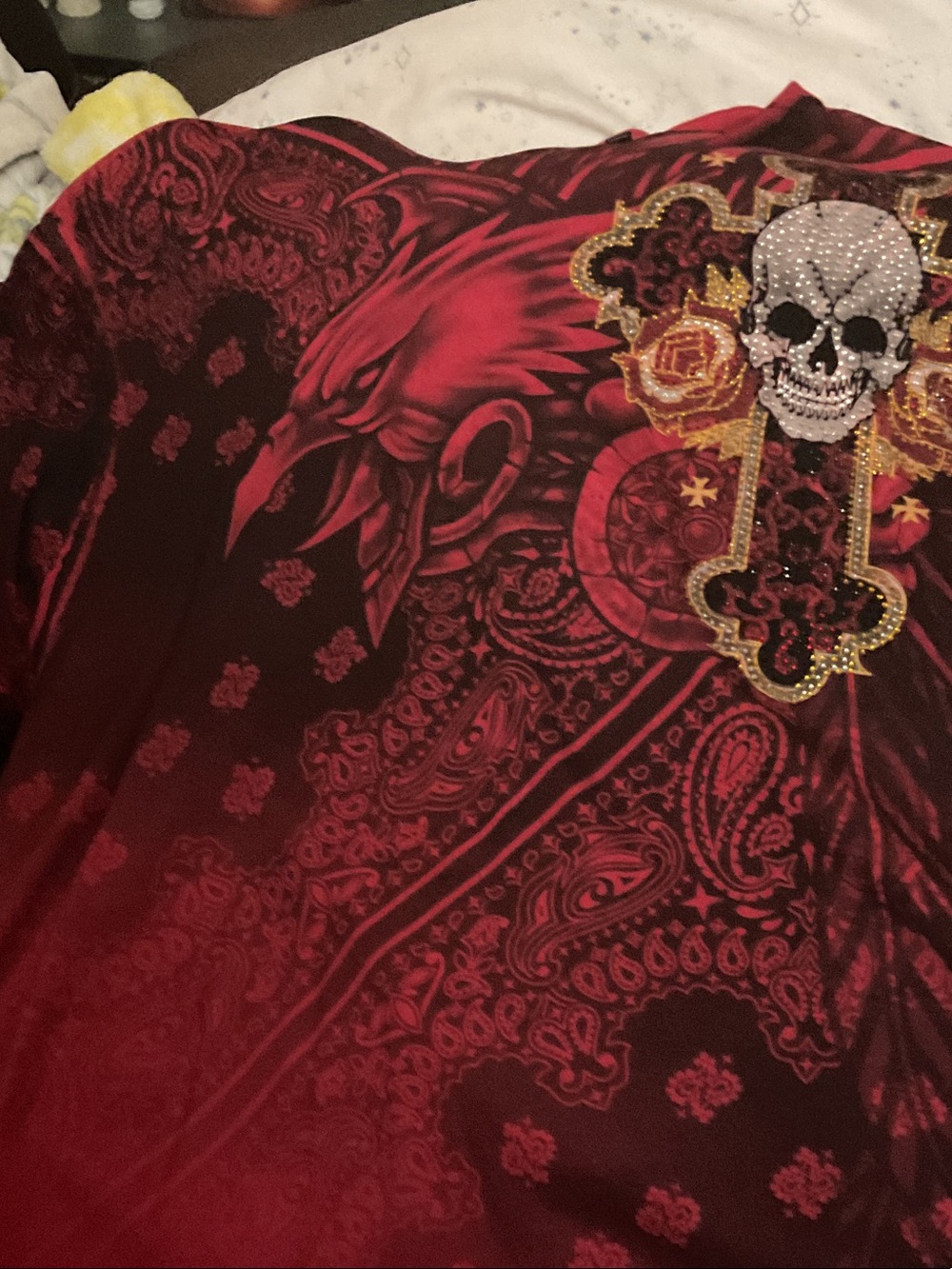 Men's Red Skull Embellished Graphic Shirt